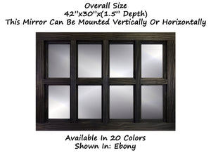 Farmhouse 8 Pane Framed Window Mirror 20 Colors, Shown in Ebony