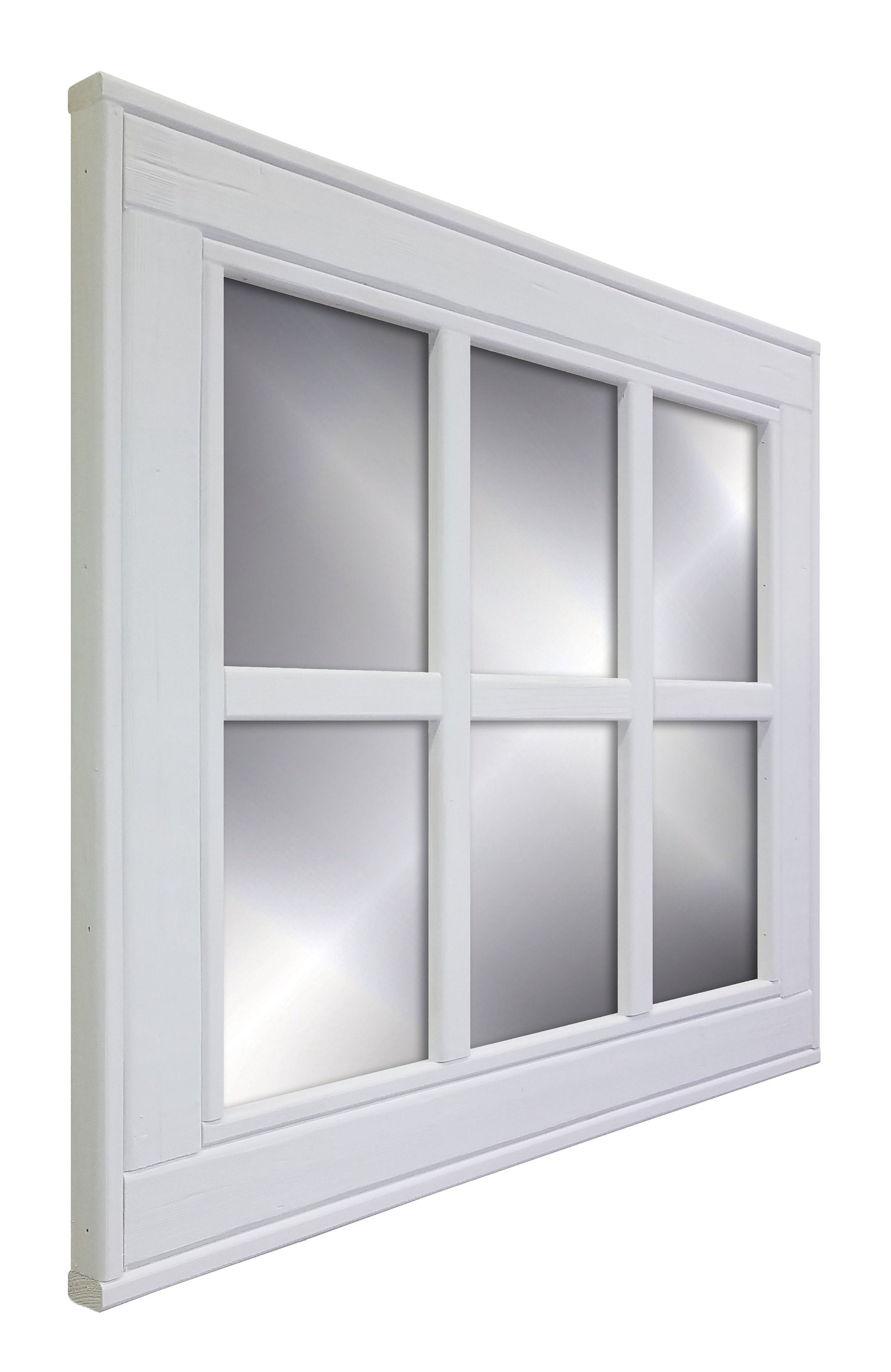 6 Pane Herringbone Rustic Wall Mirror, Shown in Bright Ivory White