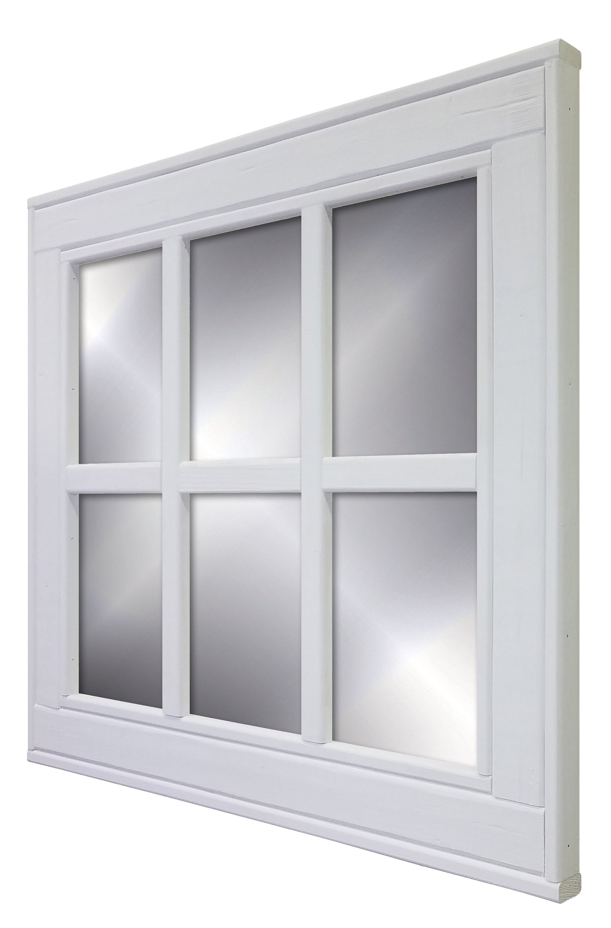 6 Pane Herringbone Rustic Wall Mirror, Shown in Bright Ivory White