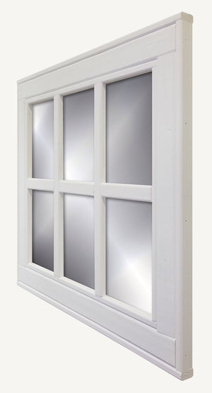 6 Pane Herringbone Rustic Wall Mirror, Shown in Bright Ivory White