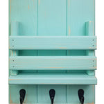Sydney Slat Front, Mail Holder Organizer and Key Holder, Available with up to 3 Single Key Hooks – 20 Custom Colors: Shown in Sea Blue - Renewed Decor & Storage