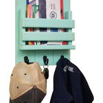 Sydney Slat Front, Mail Holder Organizer and Key Holder, Available with up to 3 Single Key Hooks – 20 Custom Colors: Shown in Sea Blue - Renewed Decor & Storage