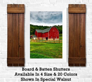 Board & Batten Shutters - 20 Stain Colors, Shown in Special Walnut