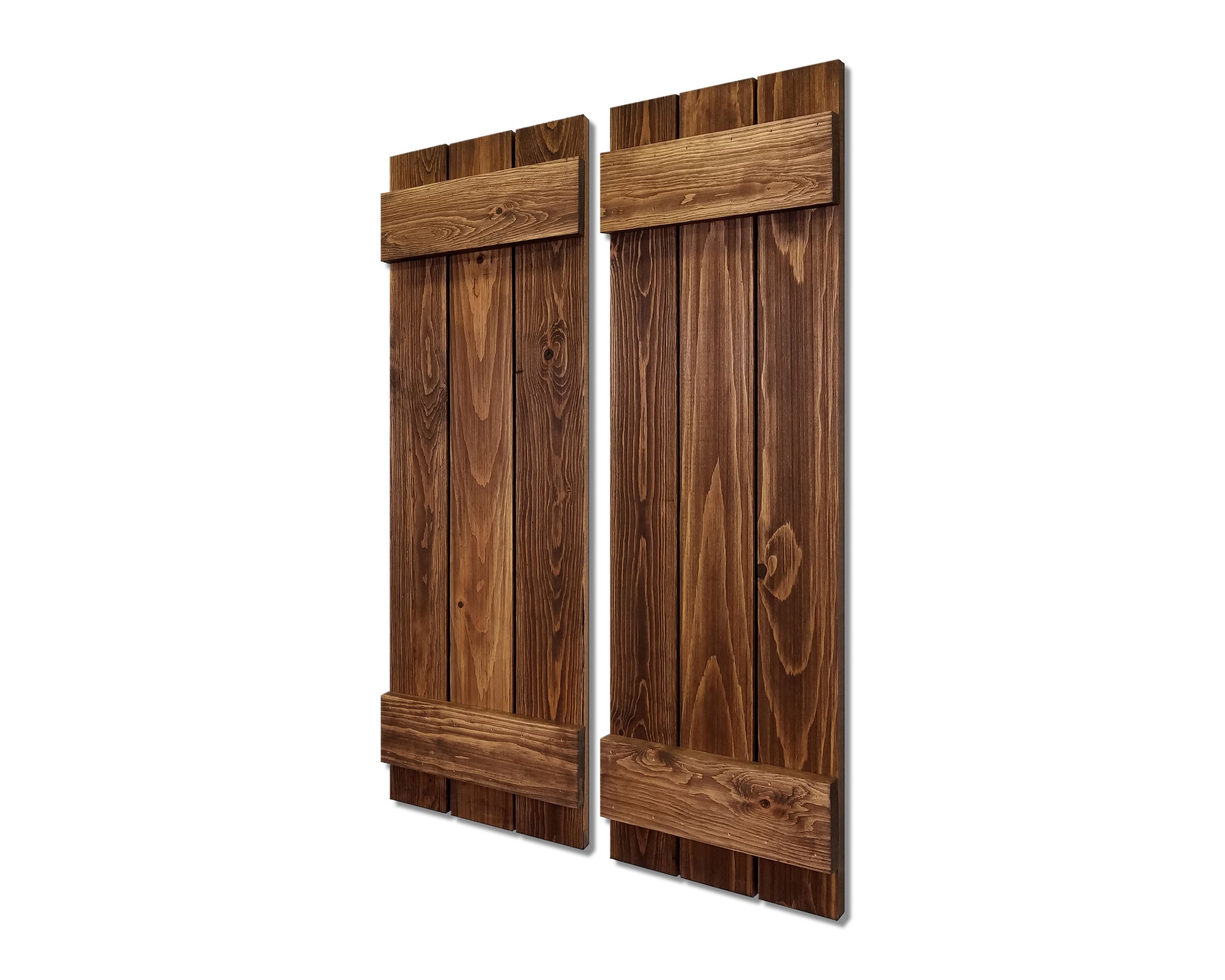 Board & Batten Shutters - 20 Stain Colors, Shown in Special Walnut