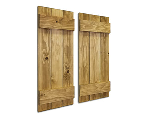 Board & Batten Shutters - 20 Stain Colors, Shown in Driftwood