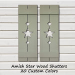 Amish Star Wooden Shutters - 20 Paint Colors, Shown in Avocado Green