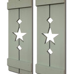 Amish Star Wooden Shutters - 20 Paint Colors, Shown in Avocado Green