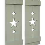 Amish Star Wooden Shutters - 20 Paint Colors, Shown in Avocado Green