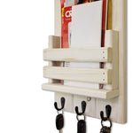 Sydney Slat Front, Mail Holder Organizer and Key Holder, Available with up to 3 Single Key Hooks – 20 Colors: Shown in Antique White - Renewed Decor & Storage