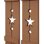 Amish Star Wooden Shutters - 20 Paint Colors, Shown in Lab Brown