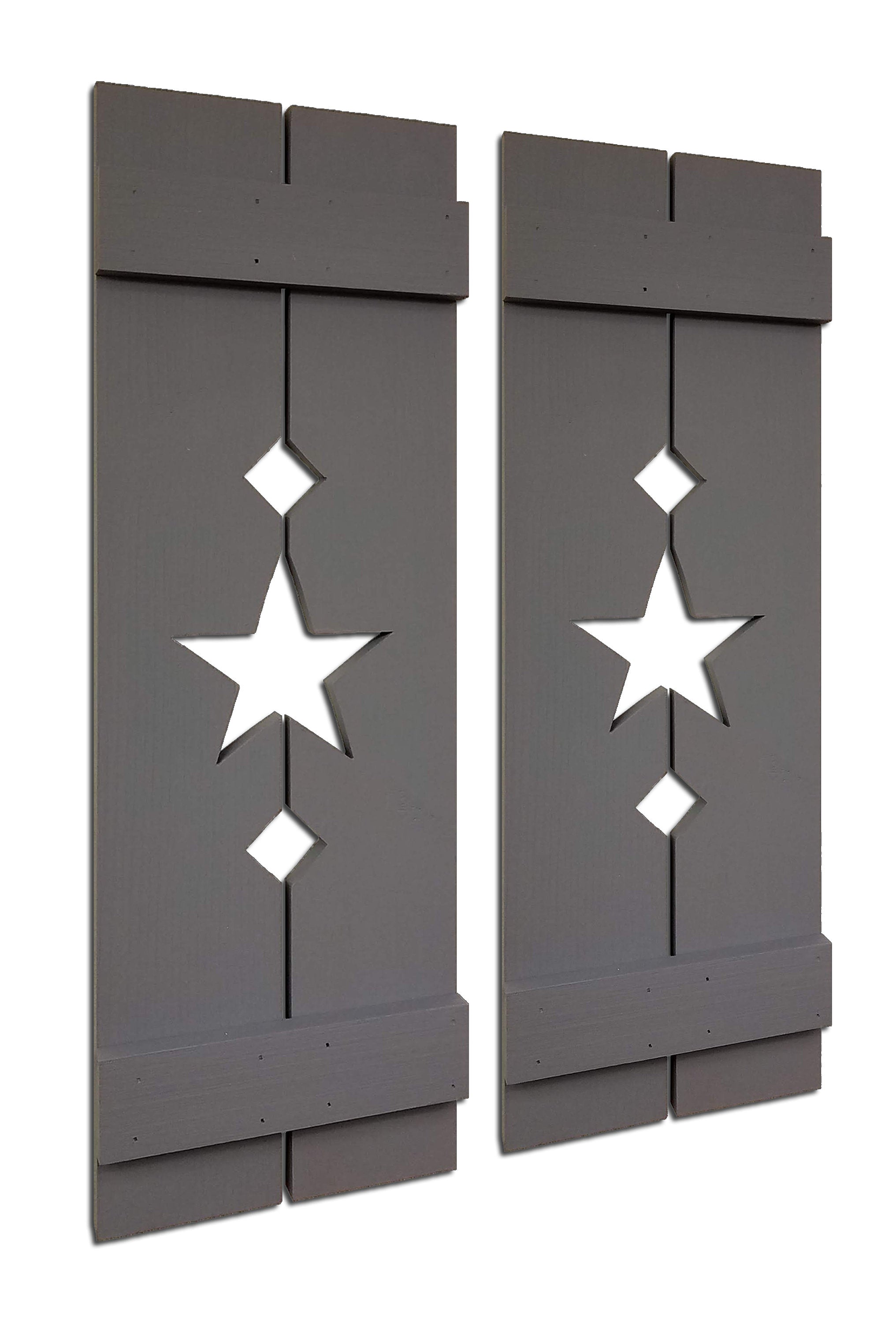 Amish Star Wooden Shutters - 20 Paint Colors, Shown in Slate Gray