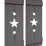 Amish Star Wooden Shutters - 20 Paint Colors, Shown in Slate Gray
