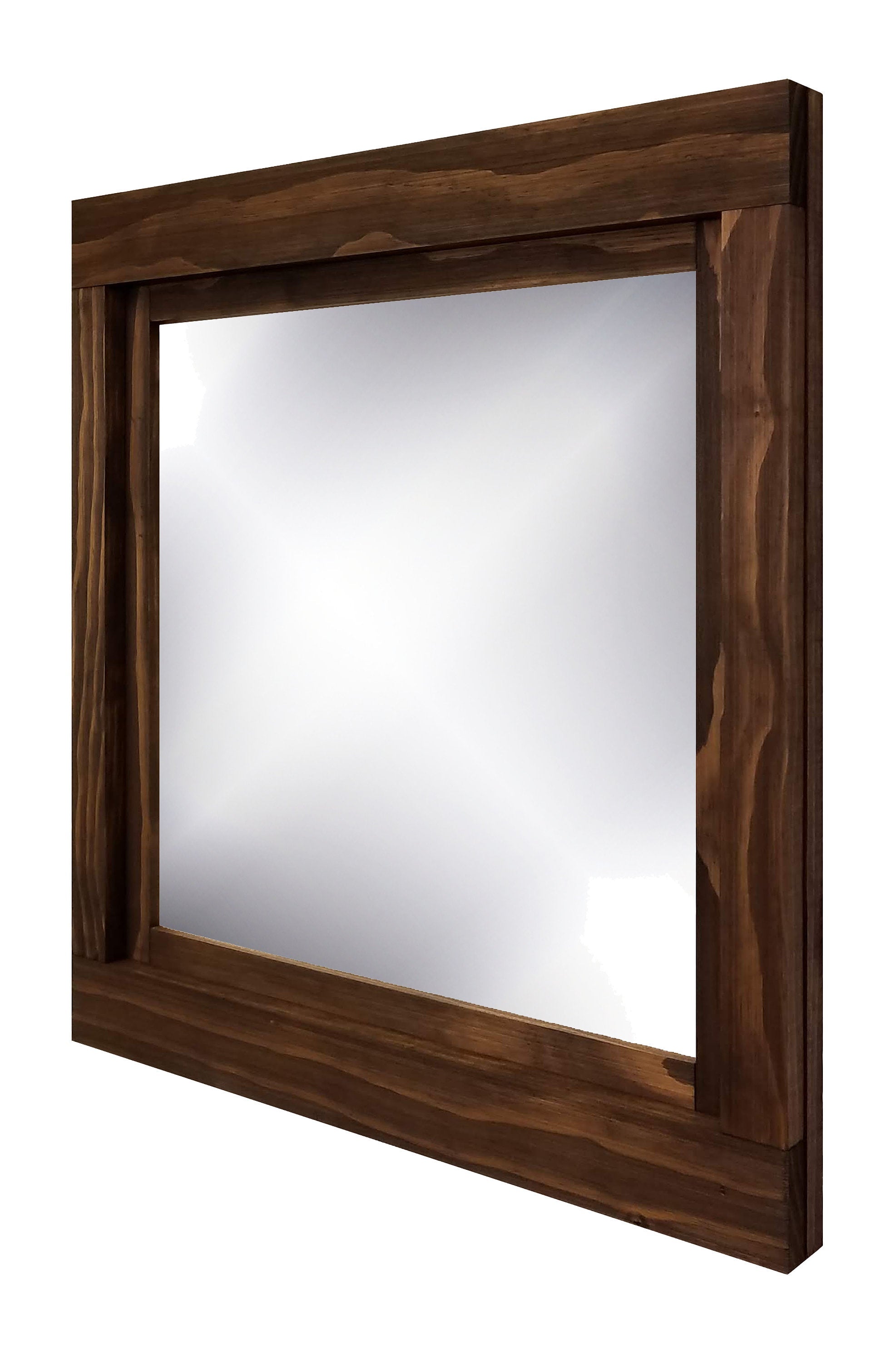 Farmhouse Wood Framed Wall Mirror, 5 Sizes & 20 Colors, Shown in Jacobean