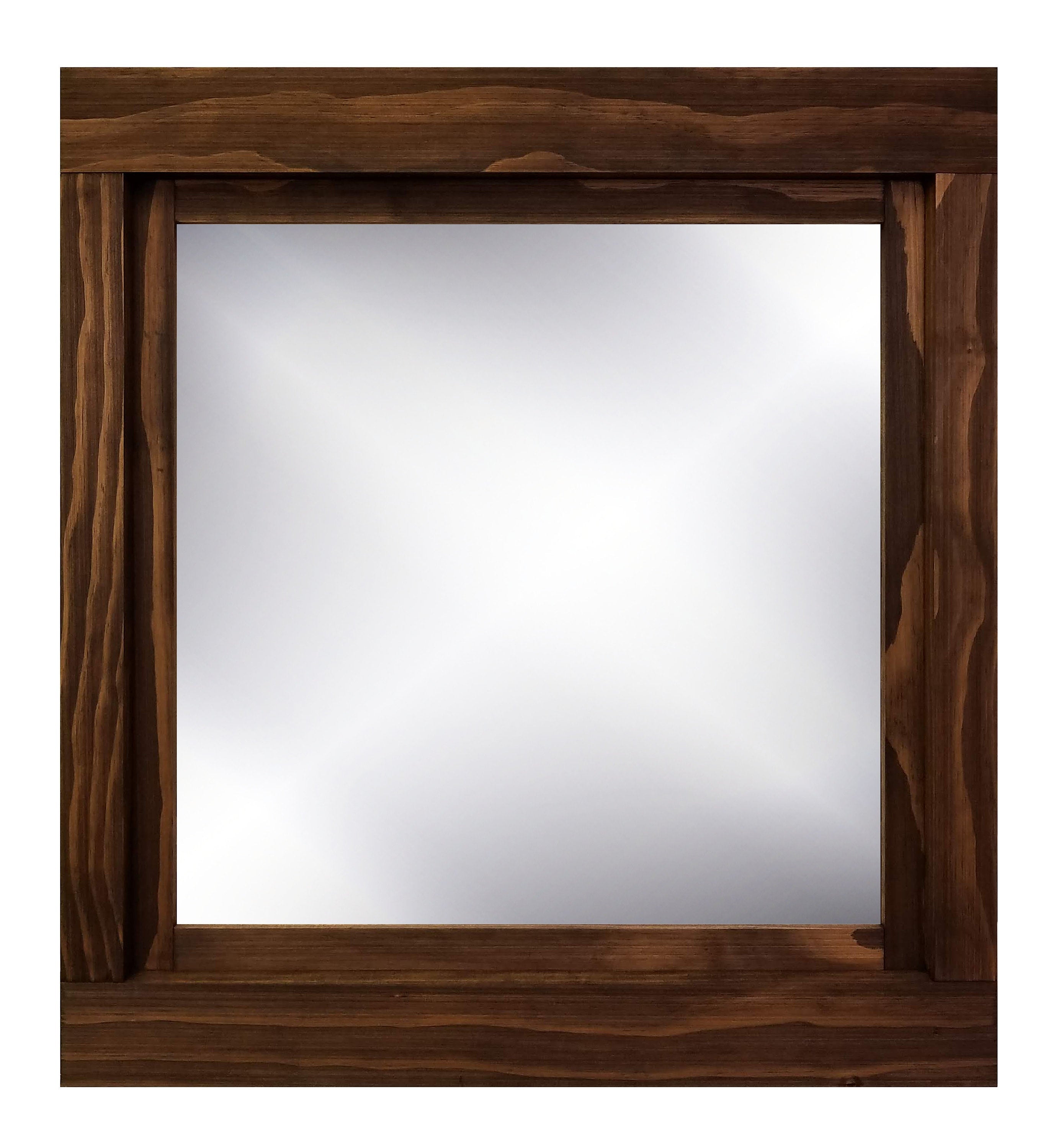 Farmhouse Wood Framed Wall Mirror, 5 Sizes & 20 Colors, Shown in Jacobean
