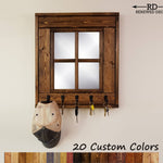 Barn Window Mirror With Hooks - 20 Stain Colors - Renewed Decor & Storage