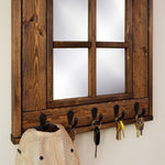 Barn Window Mirror With Hooks - 20 Stain Colors, Shown in Special Walnut