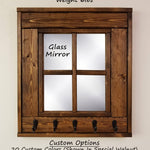 Barn Window Mirror With Hooks - 20 Stain Colors, Shown in Special Walnut