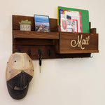 Restyled Farmhouse Mail Organizer with Hooks - 20 Stain Colors, Shown in Special Walnuts