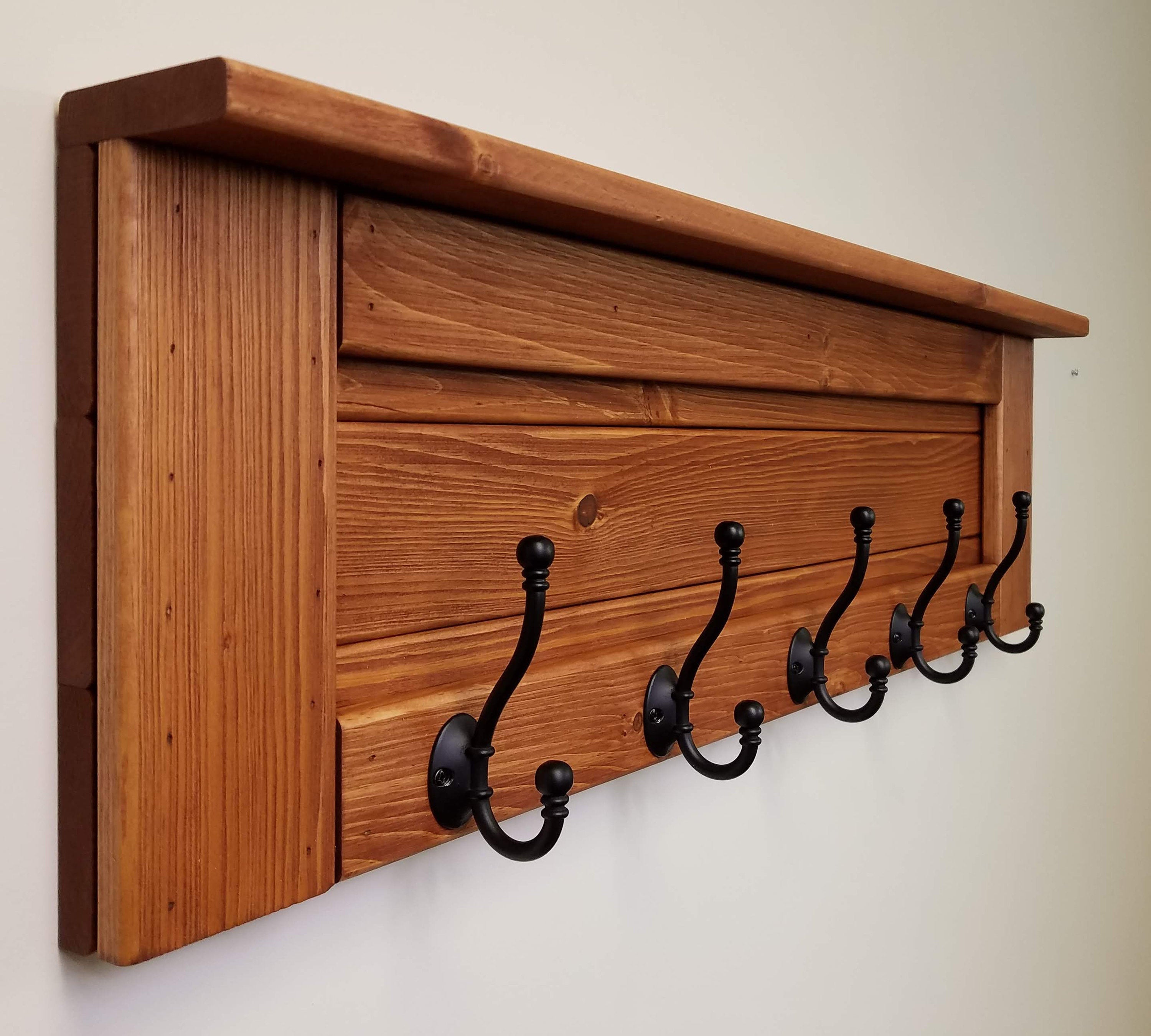Langhorne Wall Coat Rack With Shelf, 20 Stain Colors - Renewed Decor & Storage