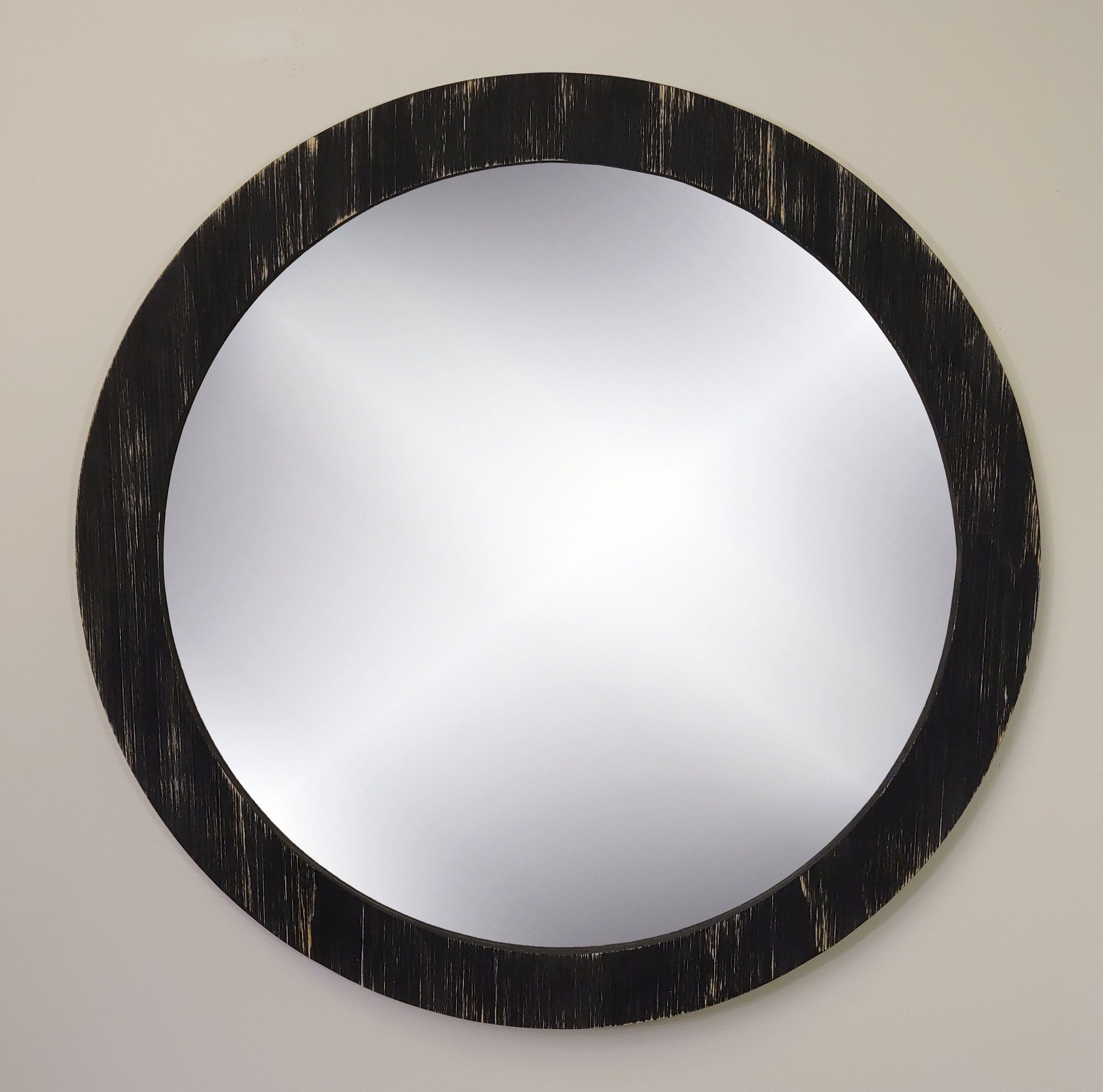 Wood Basics Round Decorative Wall Mirror, Mirror Wall Decor, Vanity Mirror, Bathroom Mirror, Industrial Mirror, Rustic Mirror - Renewed Decor & Storage
