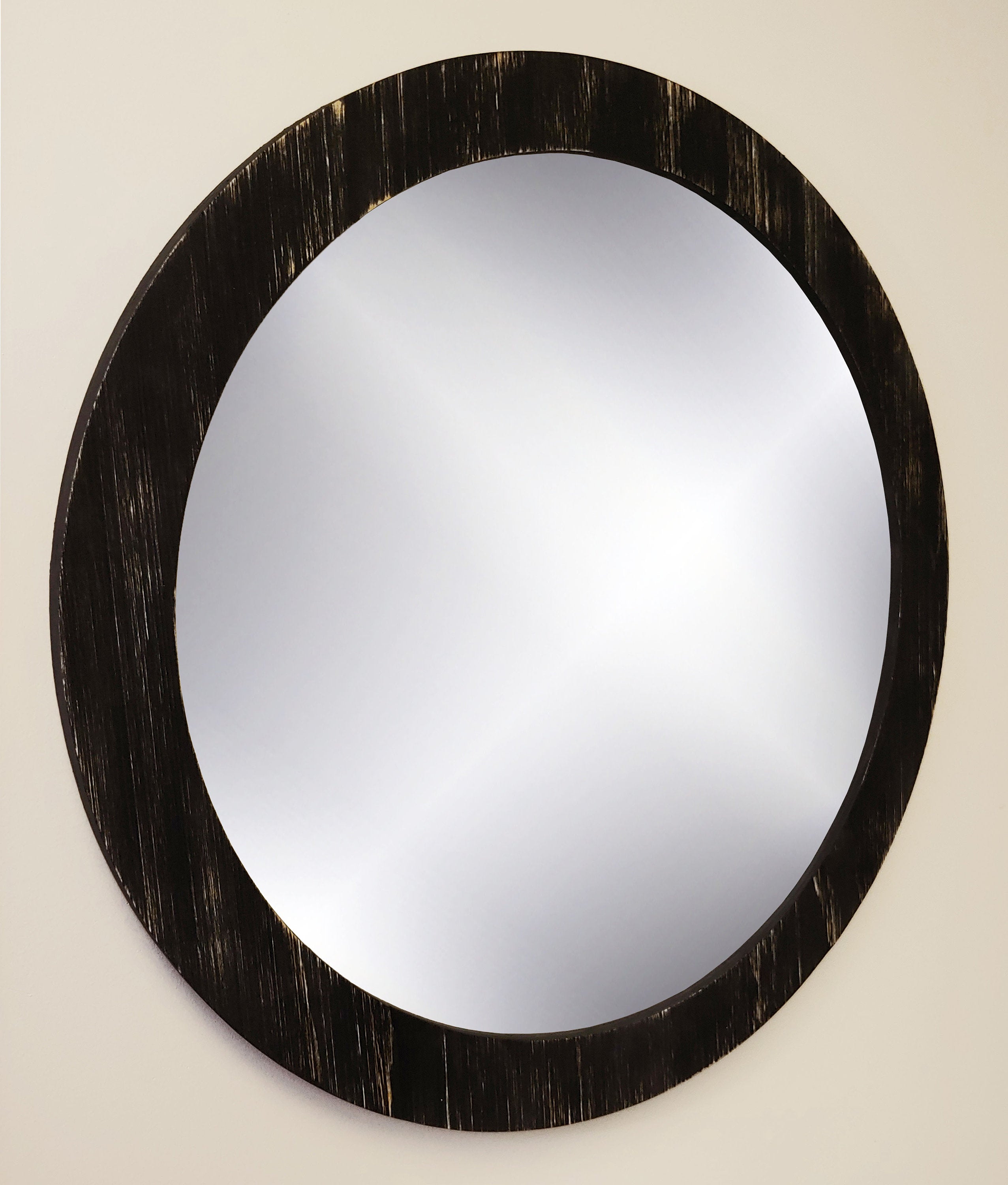 Wood Basics Round Decorative Wall Mirror, Mirror Wall Decor, Vanity Mirror, Bathroom Mirror, Industrial Mirror, Rustic Mirror - Renewed Decor & Storage