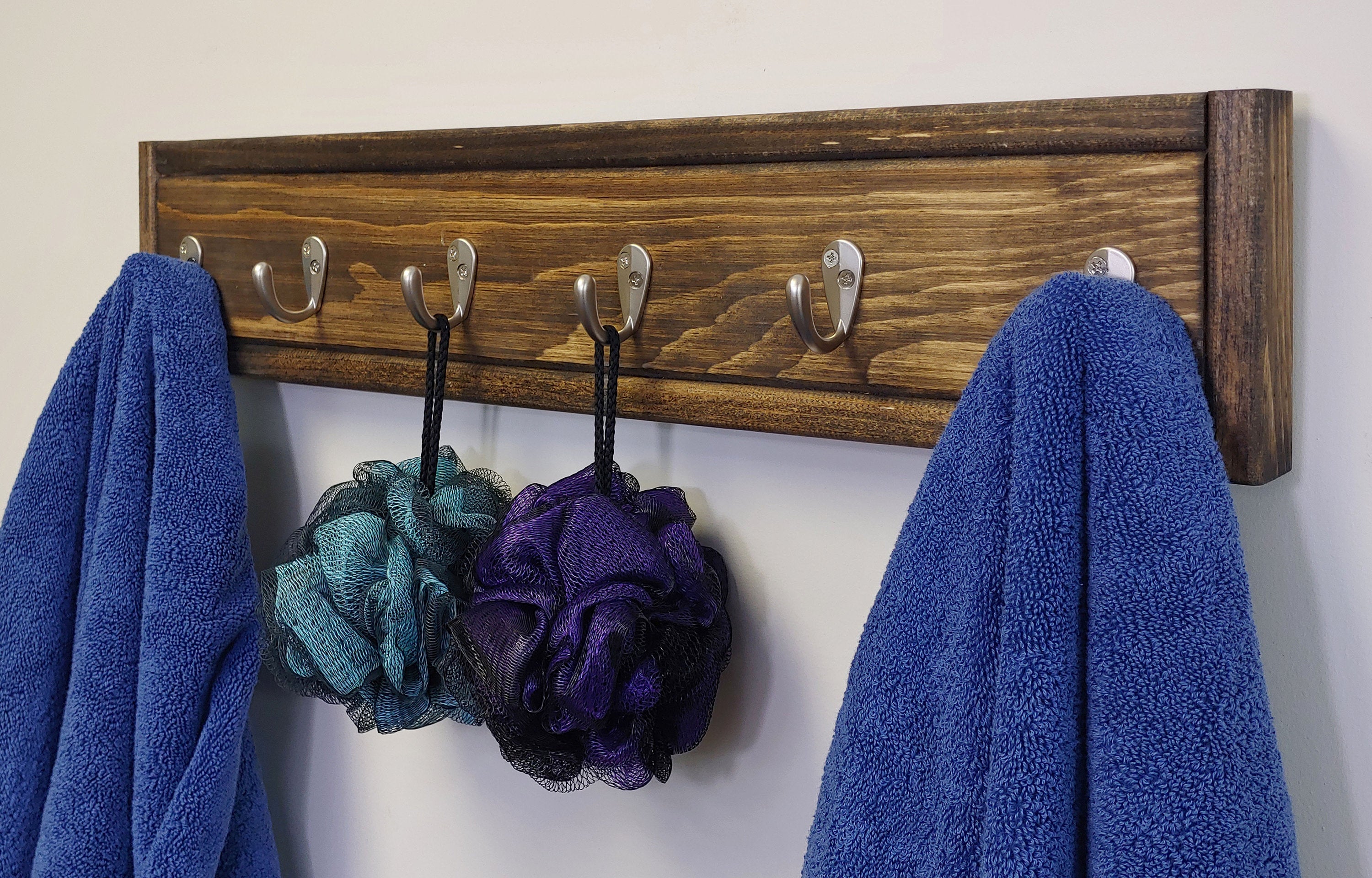 Herringbone Wall Hook Coat Rack 4 Sizes & 20 Colors, Dark Walnut & Nickel Hooks
