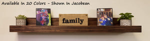 Farmhouse Rustic Wooden Ledge Shelf, 11 Sizes & 20 Colors, Shown in Jacobean