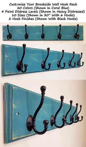 Brookside Wall Mounted Custom Size Hook Rack, Handmade in the USA