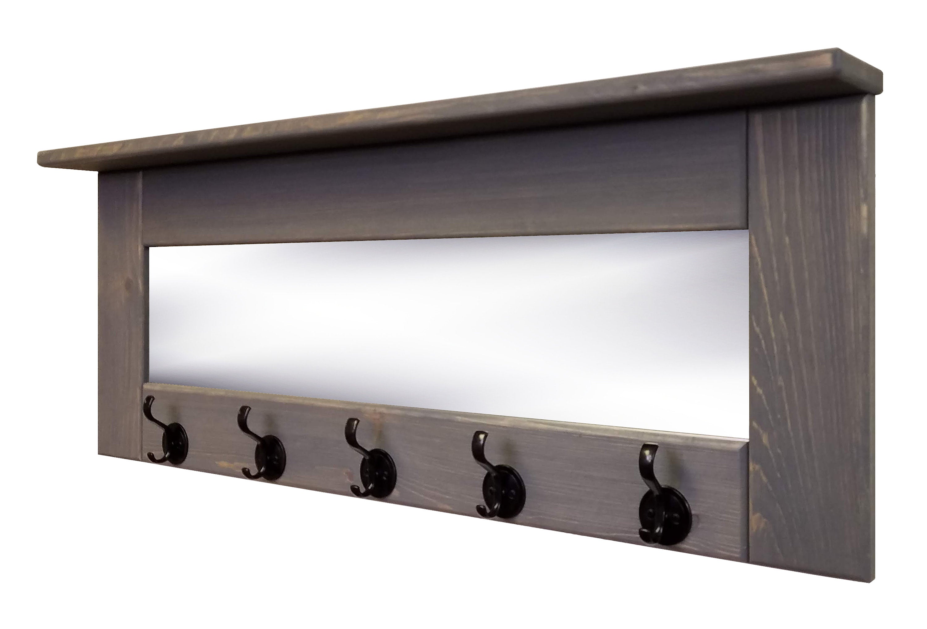 Oxford Farmhouse Wall Hook Coat Rack with Mirror & Shelf, Towel Hook, Purse Hook, Rustic Hook, Key Hooks - Renewed Decor & Storage