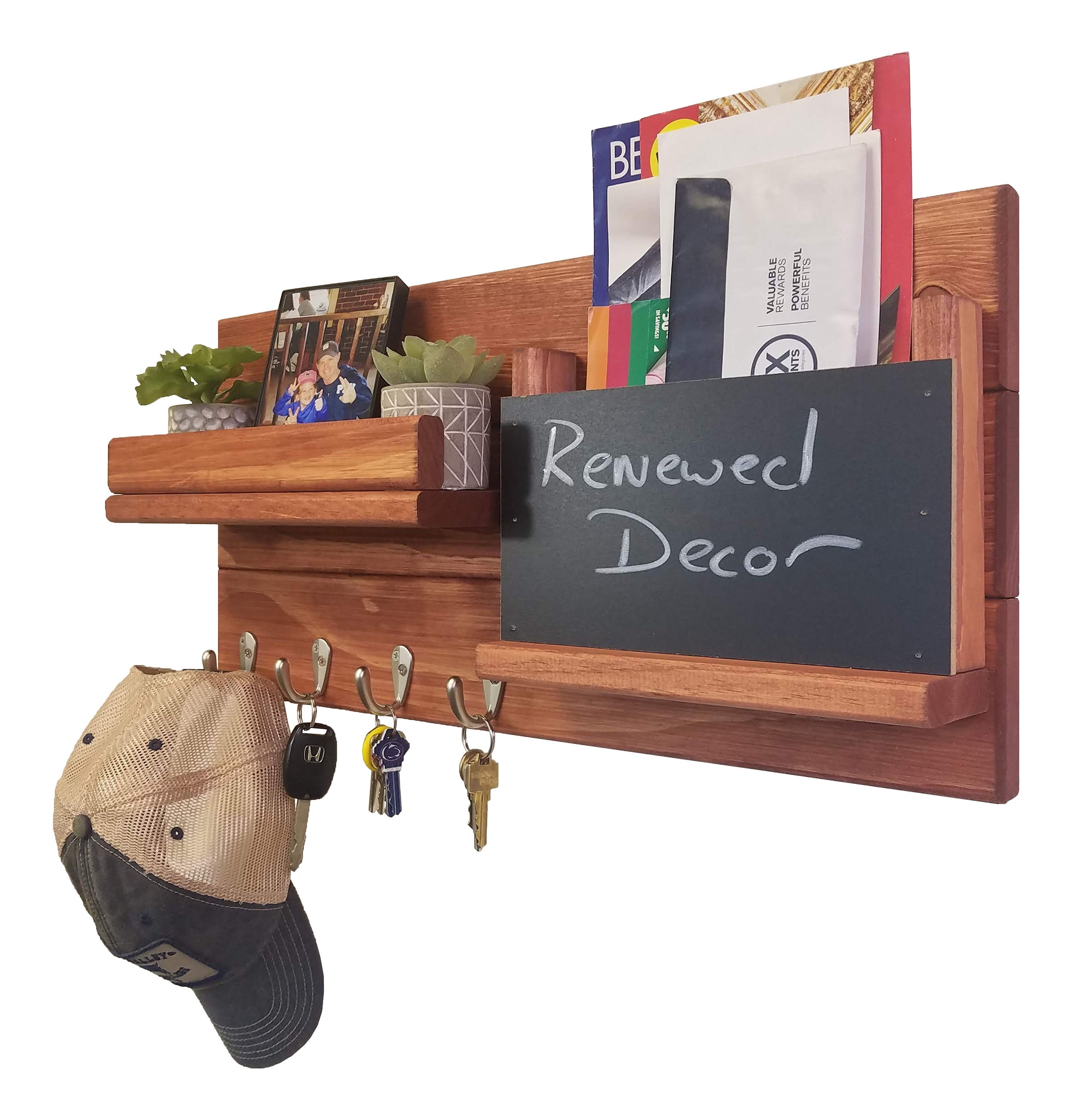 Chalkboard Front Classic Farmhouse Wall Mounted Organizer - 20 Stain Colors - Red Chestnut