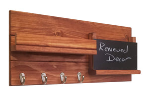 Chalkboard Front Classic Farmhouse Wall Mounted Organizer - 20 Stain Colors - Red Chestnut
