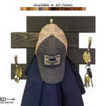 Cabin Wall Mounted Coat Rack - 20 Stain Colors, Shown In Ebony & Brass Hooks