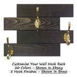 Cabin Wall Mounted Coat Rack - 20 Stain Colors, Shown In Ebony, & Brass Hooks