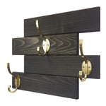 Cabin Wall Mounted Coat Rack - 20 Stain Colors, Shown In Ebony & Brass Hooks