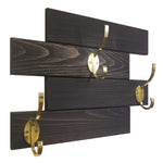 Cabin Wall Mounted Coat Rack - 20 Stain Colors, Shown In Ebony & Brass Hooks