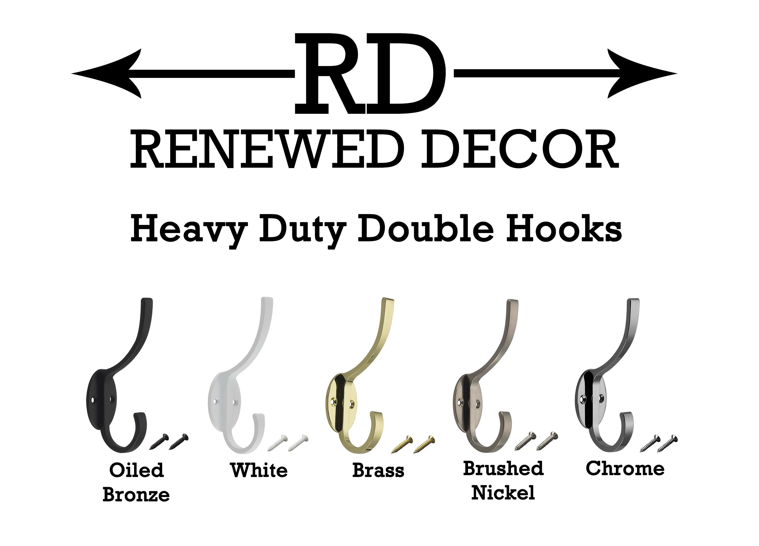 Heavy Duty Double Hooks, 5 Finishes Oiled Bronze, Nickel, Chrome, Brass, White