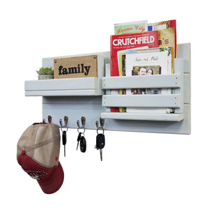 Classic Farmhouse Rustic Wall Organizer - 20 Paint Colors, Shown in Light French Gray, Chrome Hooks