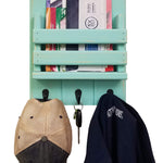 Sydney Slat Front, Mail Holder Organizer and Key Holder, Available with up to 3 Single Key Hooks – 20 Custom Colors: Shown in Sea Blue - Renewed Decor & Storage