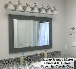 shiplap framed mirror - wood stain